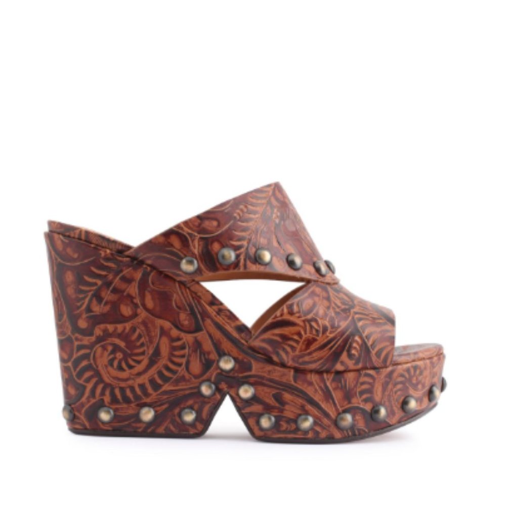 NWT Robert Clergerie Dael Tooled Leather Wedge Platform Sandals MSRP $715